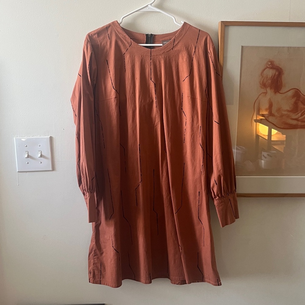 Bel Kazan Long Sleeve Shift Dress XL Burnt Orange